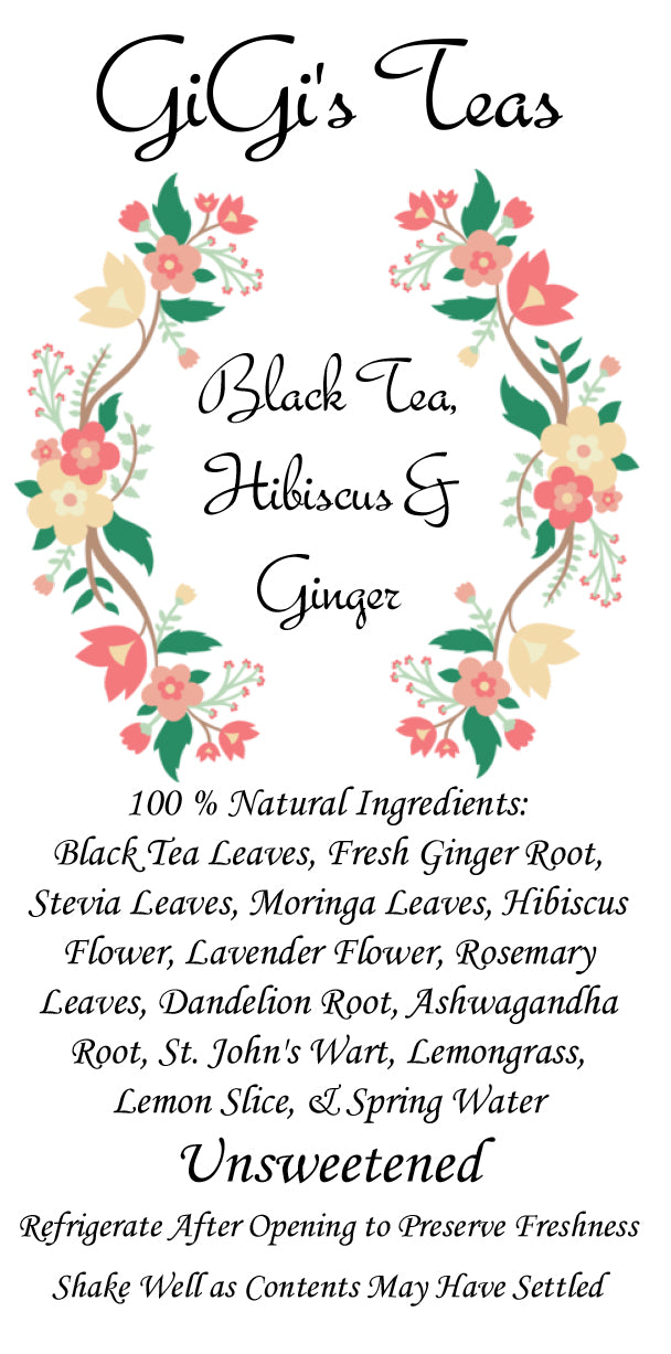 Unsweetened GiGi's Black Tea, Hibiscus & Ginger Iced Tea - 16oz