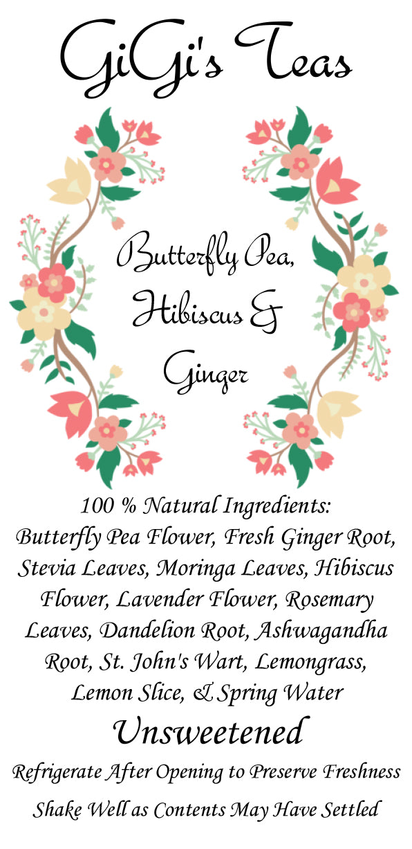 Unsweetened GiGi's Butterfly Pea, Hibiscus & Ginger Iced Tea - 16oz