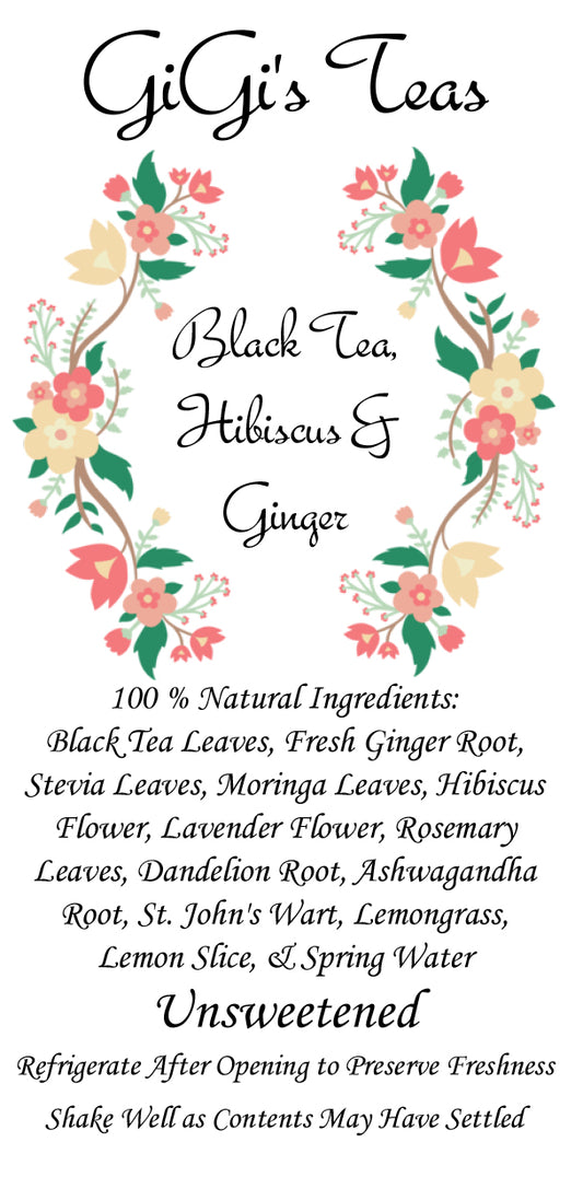 Unsweetened GiGi's Black Tea, Hibiscus & Ginger Iced Tea  - 16oz