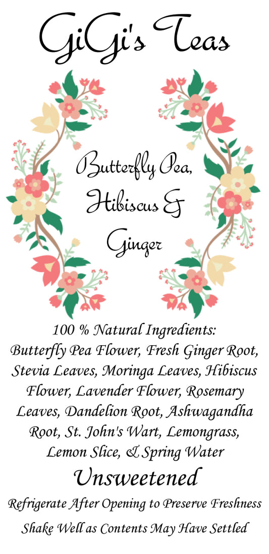 Unsweetened GiGi's Butterfly Pea, Hibiscus & Ginger Iced Tea - 16oz
